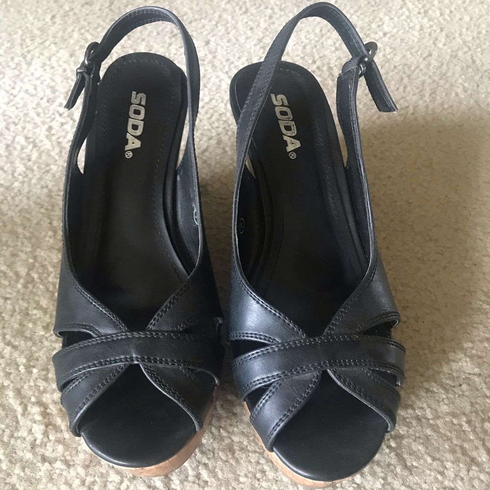 Size 7 Black Slingback Wedges